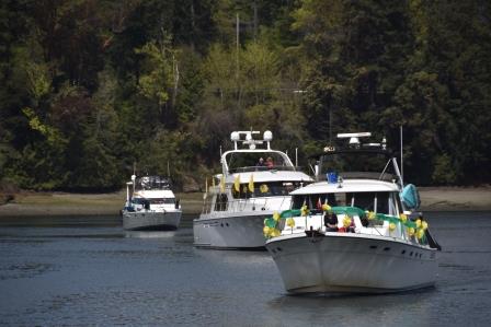 Boats lined up to parade past the Commodore